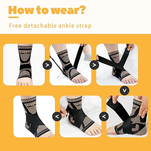 JIUFENTIAN Copper Ankle Brace Adjustable Compression Sleeve (Pair)-Ankle Support Heel Brace for Achilles Tendonitis, Plantar Fasciitis-Eases Swelling and Sprained Ankle(X-Large)