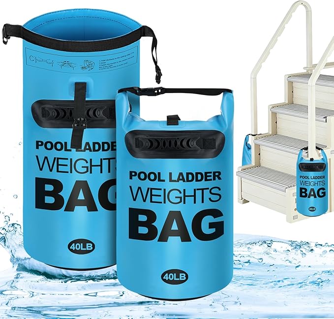Cosweet 2 Pack Heavy Duty Pool Ladder Weights - 40lb Easy to Fill Anchor Bags, 500D PVC Waterproof Sand Bags with Handles & Secure Buckle Closure to Stabilize Above Ground Swimming Pool Steps
