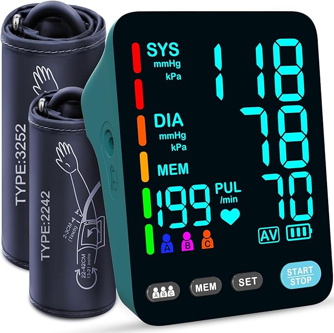 Blood Pressure Monitor, Automatic Upper Arm Blood Pressure Monitors for Home Use, 2 Blood Pressure Machine Cuff(9-17in & 13-21in) with Large LED Backlit Display, 3x199 Reading Memory Users Green