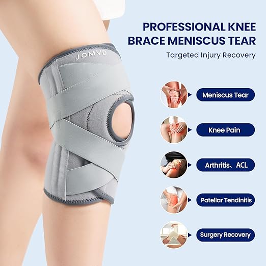 JOMVD Knee Brace for Knee Pain, Meniscus Tear, Adjustable Knee Support with Side Spring Stabilizers for ACL,Meniscus Tear, Arthritis, Patella Stability, Knee Pain Relief, Women and Men,Large