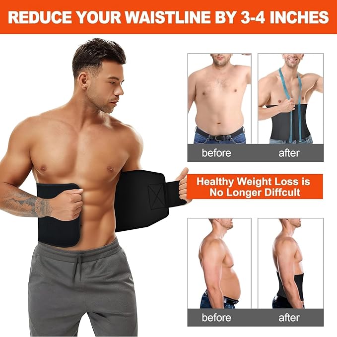 AMZBOSS Waist Trainer for Women & Men, Waist Sweat Band, Belly Band Sweat Belt, Stomach Wrap, Body Shaper Belt