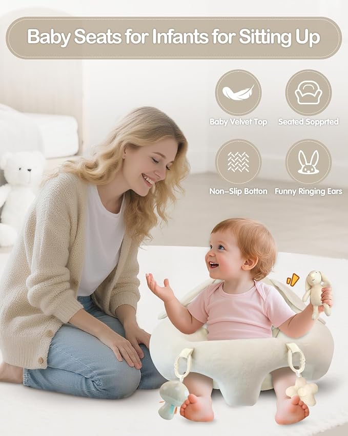 3-in-1 Baby Play Mat, Baby Seats for Infants for Sitting Up, Tummy Time Mat with 5 Detachable Toys, Activity Gym & Playmats for Babies 0-6 6-12 Months, Newborn Babies Shower Gifts