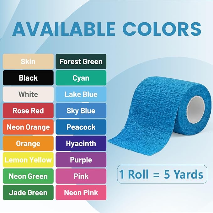 18 Pack Self Adhesive Bandage, 2 Inch Multi-Colored Elastic Cohesive Bandage Wrap, Athletic Tape for Ankle Wrist and Finger Support, Reliable Sports Wrap for Athletic Use and Home Care