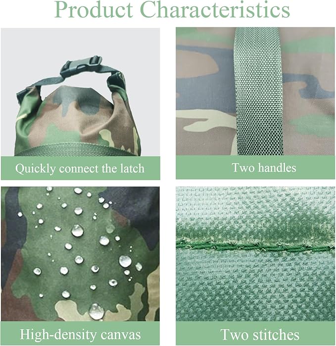 Flood Barrier Sand Bags camouflage Canvas Flood Protection Sandbags & Reusable With Insert Buckle Handle Woodland Sandbags for Emergency Flood Protection Fits Doors Garages Basemen Counterweights (4)
