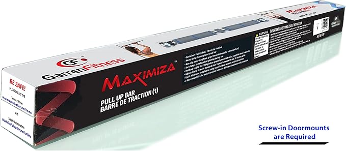 Garren Fitness Maximiza Pull Up Bar for Doorway - 27 to 39 Inches Adjustable Width Pullup Bar/Chin up Bar with 3 Sets of Screw-in Heavy-Duty Door-Mounts