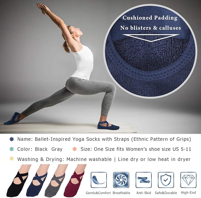 Ozaiic Pilates Socks for Women Non Slip Grip, Yoga Socks with Grippers for Barre, Hospital, Ballet, Dance, Barefoot Workout