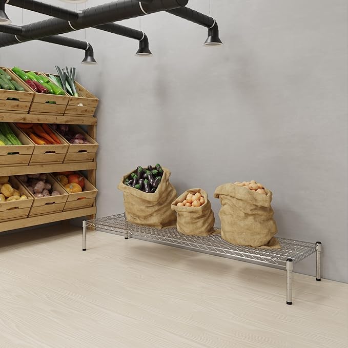 18''W x 60''L x 8''H Chrome Plated Wire Dunnage Rack | Off The Floor Storage