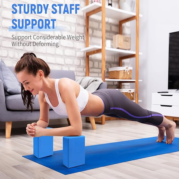 Yoga Blocks 2 Pack, 9"x6"x3" High-Density EVA Foam Yoga Block, Non-Slip Yoga Blocks for Yoga, Pilates Meditation, Stretching and Toning, Supportive, Latex-Free