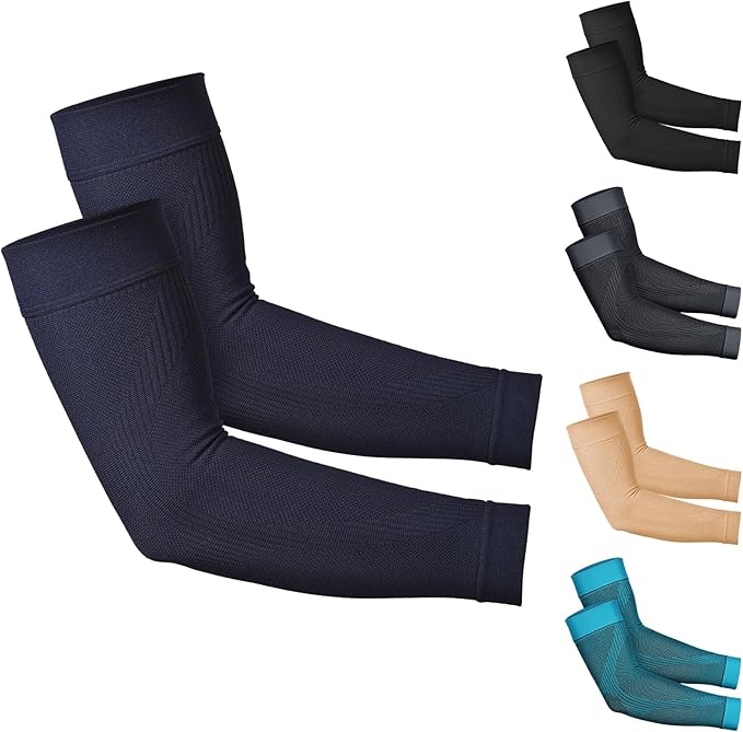 KEKING® Compression Arm Sleeves, Firm 20-30mmHg Graduated Compression Full Arm Support for Recovery, Pain Relief, Tendonitis, Golfers & Tennis Elbow Brace, Workouts Sports - Latex Free Dark Blue S