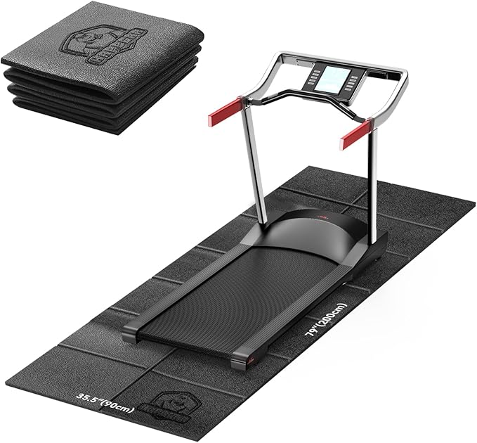HAPBEAR Treadmill Mat – 68"x24"x1/5" Thick Non-Slip Foldable Exercise Equipment Mat for Walking Pad, Weight Bench & Treadmill – Shock Absorbing Floor Protector for Home Gym, Carpet & Hardwood Floors