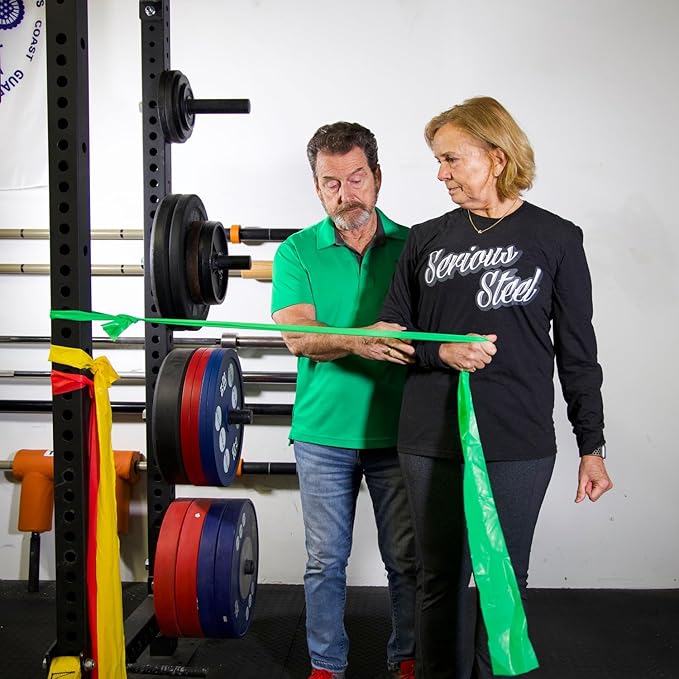 Serious Steel Fitness Flat Resistance Bands for Upper and Lower Body Strength Training and Exercise. (Non-Latex Flat Physical Therapy Exercise Bands - 4" x 25 Yards or 4" x 5 Feet)