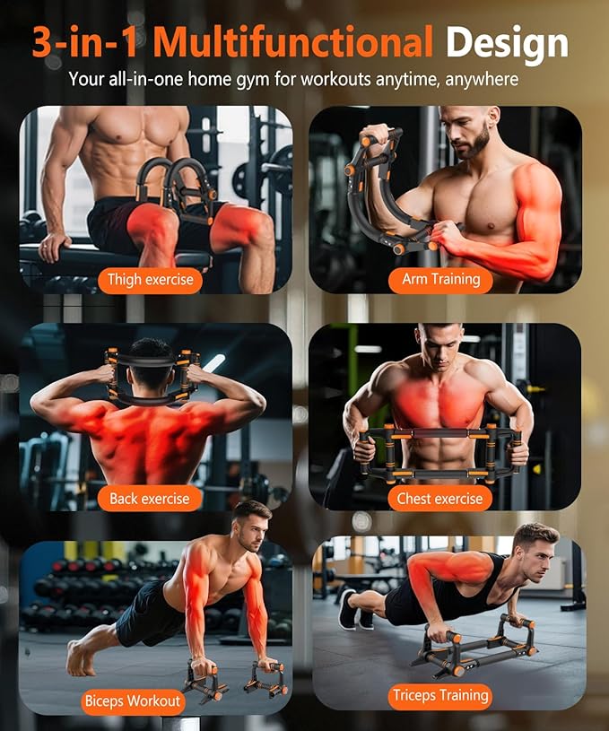 Twister Arm Trainer - 3-in-1 Adjustable Chest Workout Equipment,Portable Home Gym Chest & Arm Workout, Push Up Bars, 60-140lbs Resistance for Men Women