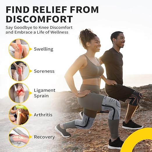 CAMBIVO Knee Brace for Women & Men, 2 Pack Lightweight Latex Free Knee Compression Sleeves with Side Stabilizers for Knee Pain Relief, Running, Walking, Workout & Daily Support (Gray, X-Large)