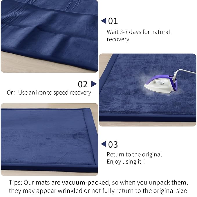 ACOMOPACK Baby Play Mat for Floor 1.3" Thick Memory Foam Play Mat 59"×71" Tummy Time Crawling with Non-slip Bottom for Living Room,Nursery,Soft Velvet Playpen Mats for Kids,Infants（Royal Blue）