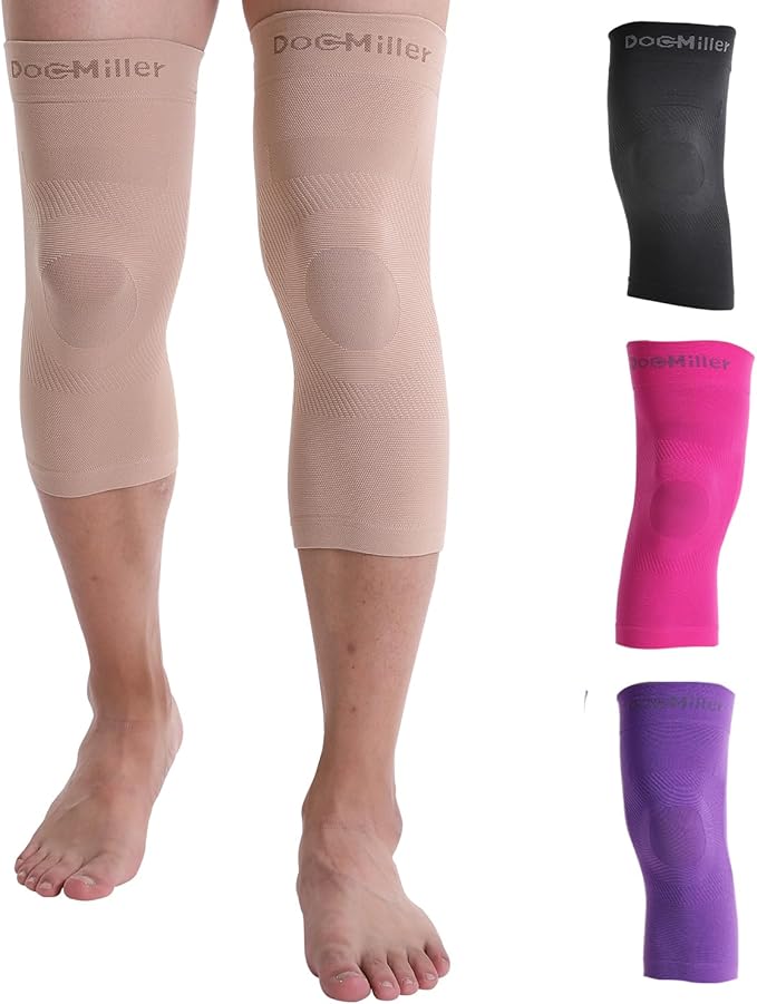Doc Miller Knee Compression Sleeve Brace for Men & Women (Pair) Best Support for Workout Running ACL Arthritis Pain Relief