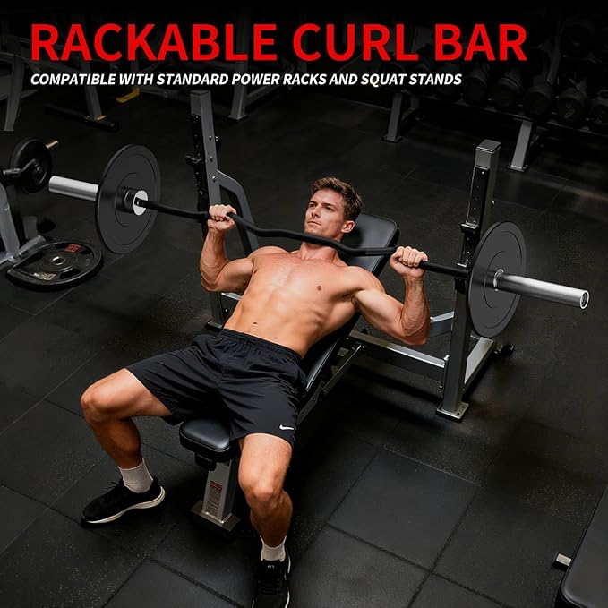 PAPABABE Curl Bar, 4ft/6.2ft Olympic EZ Barbell Bar for Weight Lifting, Curling Bar with Volcano Knurled Grip, 2 Inch Weight Bar with Multi-Angle Wrist-Friendly Design, Comfortable Grip for Bench Press Curls Deadlifts Home Gym Beginner