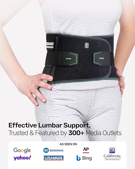 Rakiie Lumbar Back Brace with Removable 3D Pad, Adjustable Lower Back Pain Relief Support for Men and Women, Comfortable Back Support Belt Ideal for Lower Back Pain, Sciatica, Green Size XL