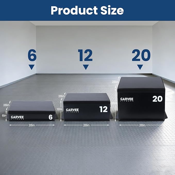 Stackable Plyo Box 6/12/20 Inch, Adjustable Plyometric Jump Box, Soft Foam Step Up Boxes for Home Gym Workouts, Soft Plyo Box for Professional Strength, HIIT, Step-Ups, and Training