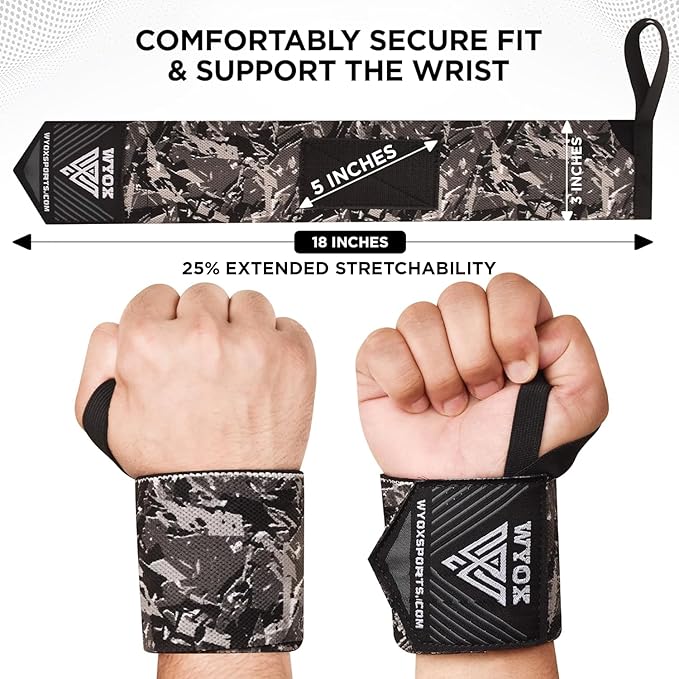 WYOX Wrist Wraps for Weightlifting – Professional Quality Adjustable Wrist Support, Heavy Duty Thumb Loop Gym Wrap, Powerlifting & Strength Training for Bodybuilding, Breathable Flexible Wrist Brace for Pain Relief, Bench Press, Pushups Workouts Unisex
