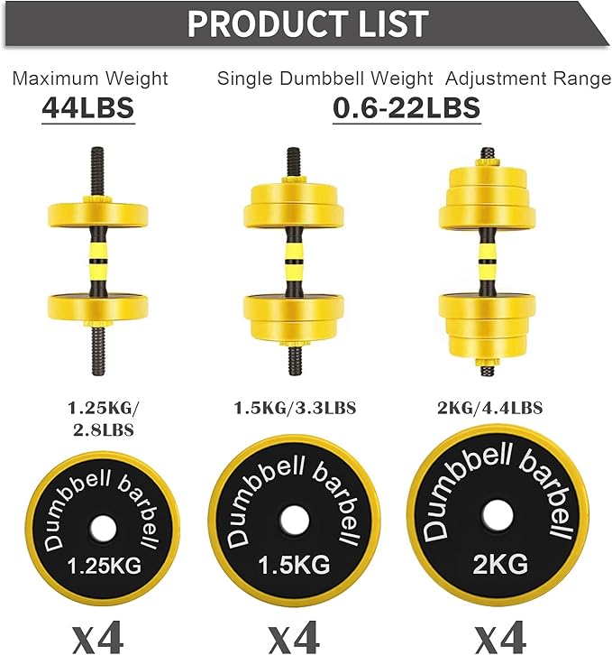 VIVITORY Dumbbell Sets Adjustable Weights, 44 to 66 Lbs, Free Weights Dumbbells Set with Connector, Neoprene Coating Adjustable Dumbbell Set, Dumbbells Weights Set for Home Gym, Cast Iron, Matte Finish