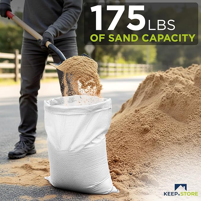 Heavy Duty Sand Bags Pack of 3, White Empty Sandbags with Built-In Ties, Woven Polypropylene UV Protection 1600 Hours, Fillable Bags for Flood Control, Weight, 36x48 inches, 175 Pounds Volume