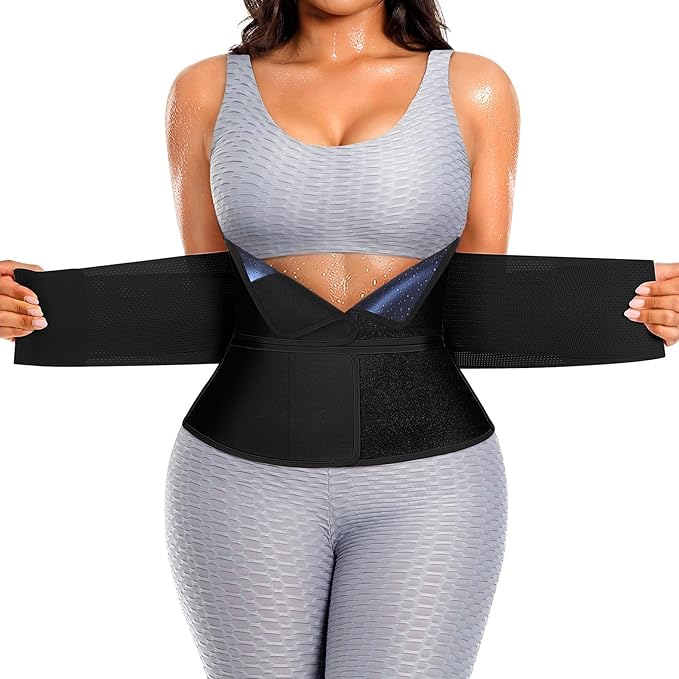 SHAPELLX Sauna Waist Trainer Women Tummy Control Waist Trimmer Cincher Ab Belt with Triple Wrap Sauna Suit for Workout
