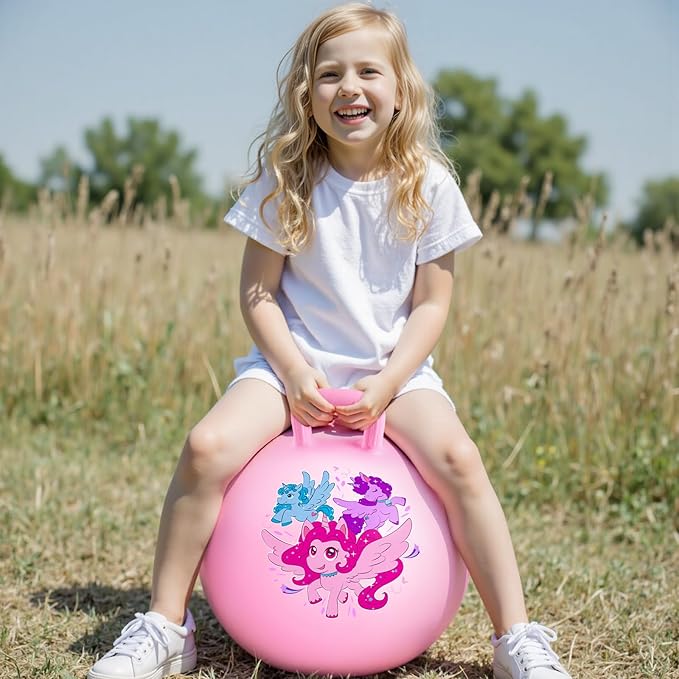 PlayZap Hopper Balls for Kids 3-8, 18 Inches Bouncy Ball with Handle, Inflatable Bouncing Hopper, Jumping Hopping Toys Hippity Hop Girls Boys Gifts, Pink