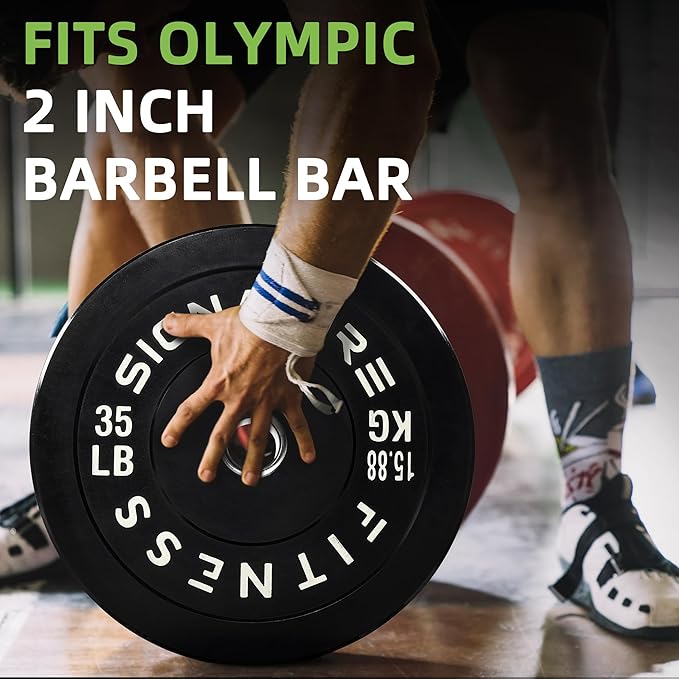 Fitvids Olympic Bumper Plates Set, 2" Weight Plates for Strength Training & Weightlifting, Paris or Set or Set with Barbell, Multiple Options