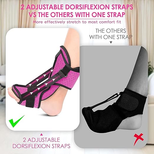 Plantar Fasciitis Night Splint: 2 Packs Upgraded Brace with Soft Memory Foam Pad | Ankle Brace for Plantar Fasciitis Relief Achilles Tendonitis Relief Foot Drop Heel Arch Pain Support for Women Pink