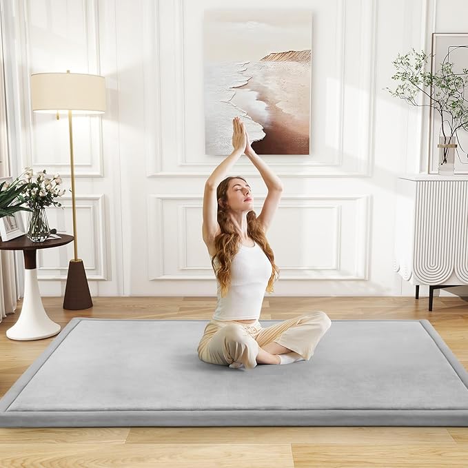 Baby Play Mat for Floor Nursery Rug Muscle Mat Area Rug Playroom Rug 65"x50" Playpen Mat Memory Foam 1.3" Thick Crawling Mat for Babies,Toddlers, Infants, Kids,A Light Gray
