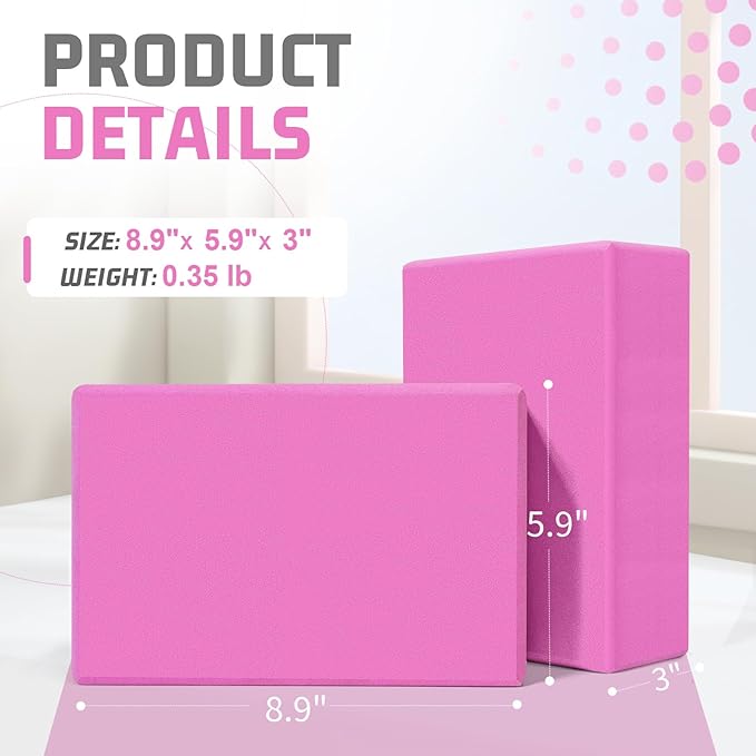 Yoga Blocks 2 Pack 3x6x9IN Foam Block Supportive Latex-Free with Rounded Edges, Non-Slip Exercise Blocks for Pilates, Meditation, Balance, Stretching and Deep Poses
