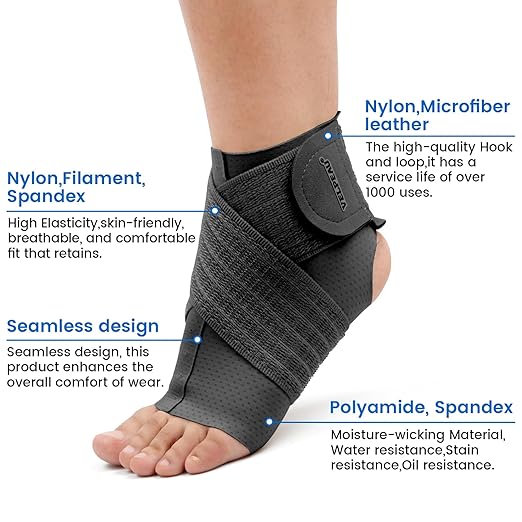 Velpeau Foot & Ankle Support Brace Compression Sleeve with Adjustable Strap, Elastic Wrap for Plantar Fasciitis, Achilles Tendonitis, Sprained, Sports Bandage Sock for Men & Women (Single, Black, L)