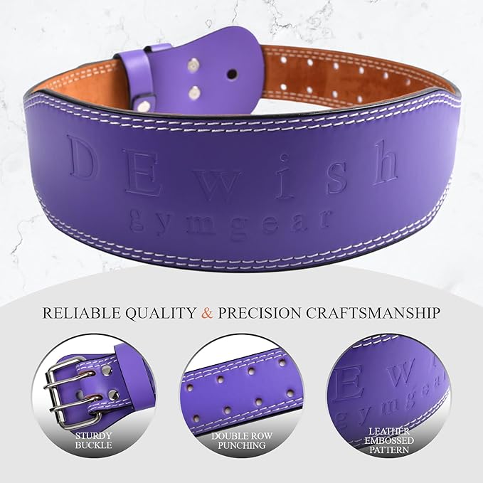 Leather Gym Fitness Belt, 4" & 6" Padded Lumbar Back Support, 10 Adjustable Holes for Weightlifting Powerlifting Bodybuilding Deadlift Squat Workout Strength Training