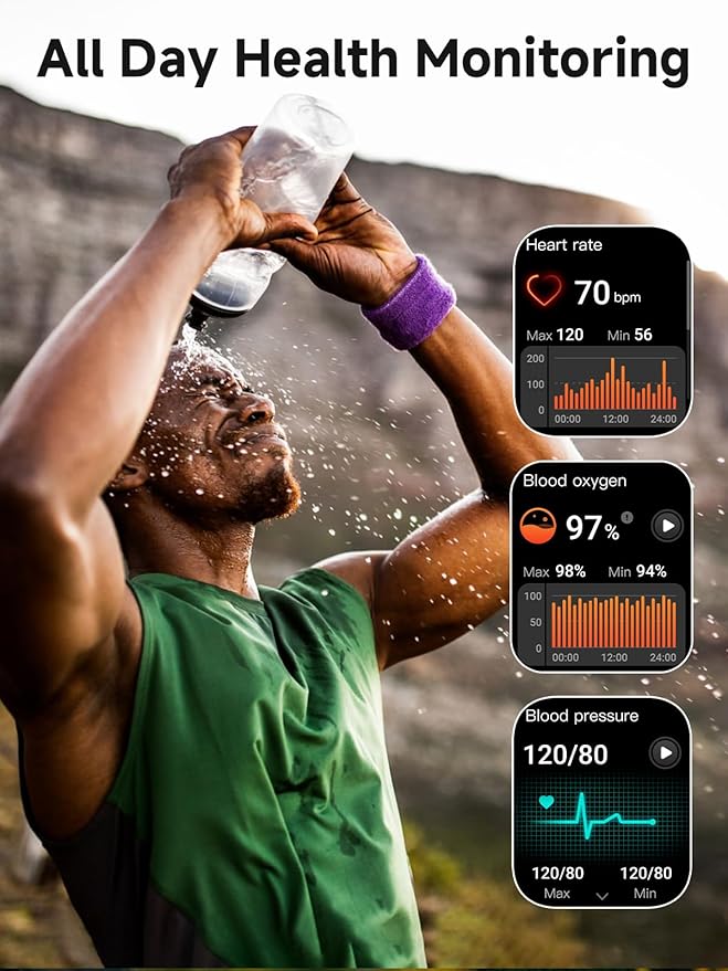 Blood Pressure Watch Men, IP68 Waterproof Blood Pressure Watch, 1.96" High-Resolution Touch Screen Smart Fitness Tracker with 100+ Sport Modes Compatible with Android iOS