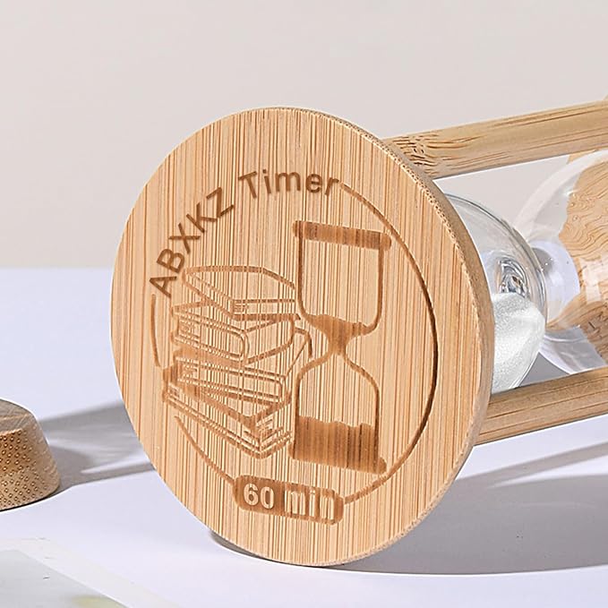 Wood Hourglass 60 Minute, Large Bamboo Sand Timer,60 Min Sand Clock,reloj de Arena- Decorative Sandglass for Tea Time,Classrom,Office,Cooking,White