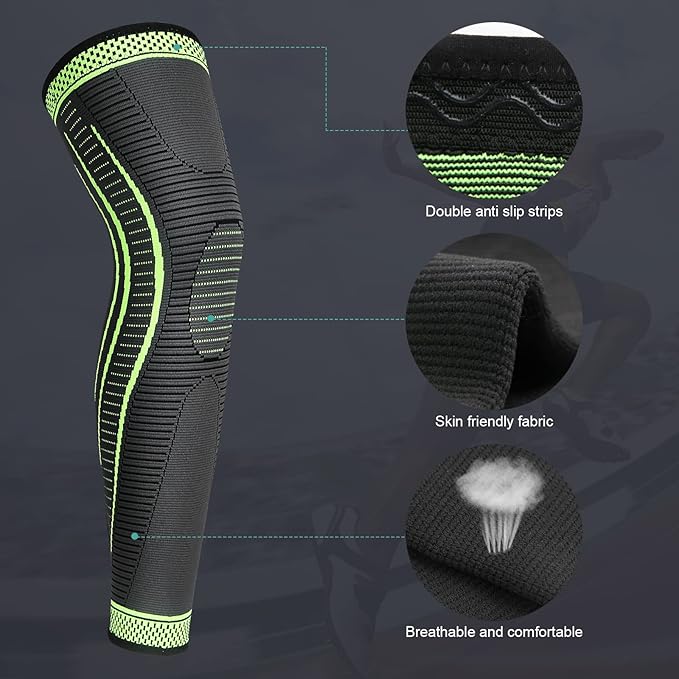 2 Pack Full Leg Compression Sleeves for Men And Women Long Knee Brace Support for Basketball, Running, Workout, Cycling, Sport