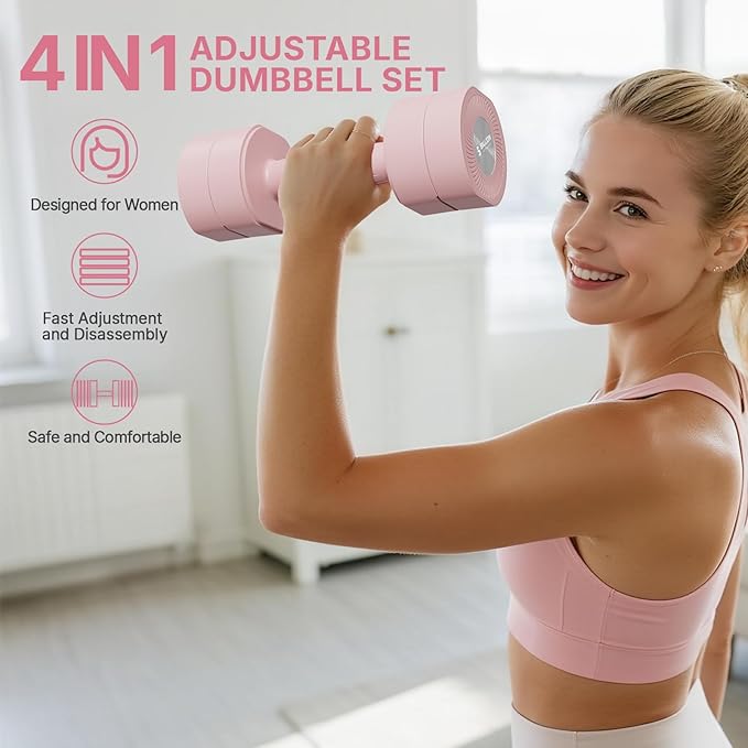 Dumbbell Set of 2, Adjustable Weight, Anti-slip Handle, Macaron Colors, Each 2.2/4.4/6.6/8.8 lbs, 4 in 1 Hand Weights for Women at Home, Blue