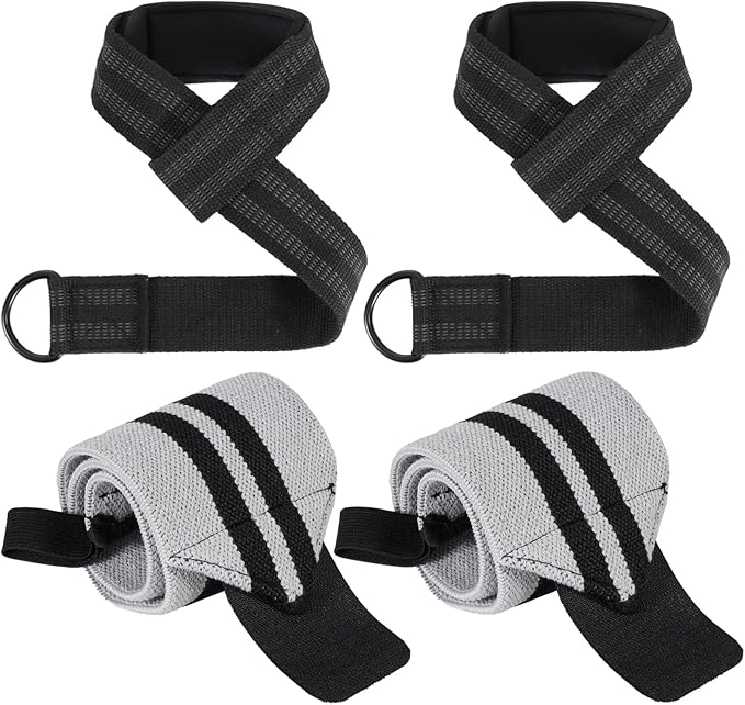 Lifting Straps and Wrist Wraps, 24" Lifting Wrist Straps Padded Neoprene for Weightlifting, Powerlifting, Deadlifts 18" Weightlifting Wrist Wraps with Heavy Duty Thumb Loop for Strength Training, Bodybuilding