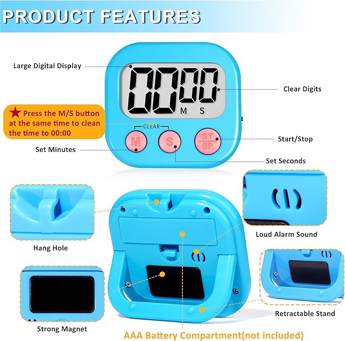 ZILLEEN Classroom Timer for Kids Teachers 6 Pack Digital Timers, Blue & Pink