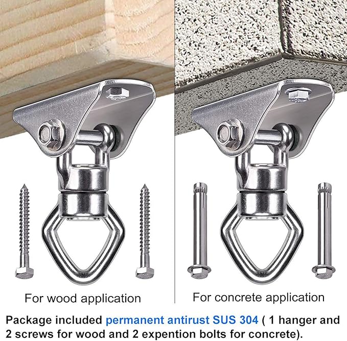 BeneLabel 800LB Capacity Swing Hanger with Bearing Swivel Stainless Steel Ceiling Mount Hanging Kit for Aerial Silks, Swings, Hammocks, Hanging Chair, Heavy Bag