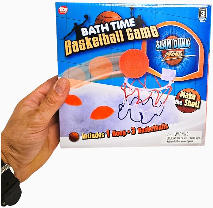 Zugar Land Bath Time Mini Basketball Slam Dunk Zone Shooting Game (6") 3 Balls That Float Included. Suctions to The Wall. Plastic. Bathtub Toy for Boys and Girls. (1 Set)