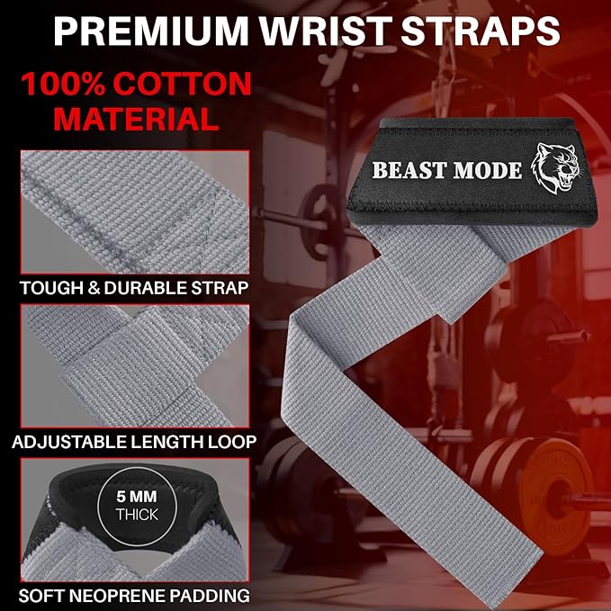 TECEUM Lifting Straps for Weightlifting Gym Strength Training - Wrist Straps with Neoprene Padded Cotton - Men & Women – Ideal for Powerlifting, Bodybuilding & Deadlifts