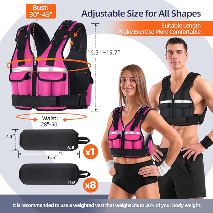 Sportneer Adjustable Weighted Vest Weights: 2-18 lbs/2-40 lbs Washable Weight Vest for Walking 16 In 1 Fast Adjust Rucking Vest for Women and Men Home Gym Running Jogging Strength Training Vests