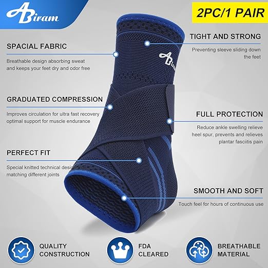 ABIRAM Ankle Brace for Women & Men, Compression Sleeve with Wrap, Foot Support, Foot Sleeves, Ankle Support for Sprains, Plantar Fasciitis Relief Socks, Achilles Tendonitis, Sports