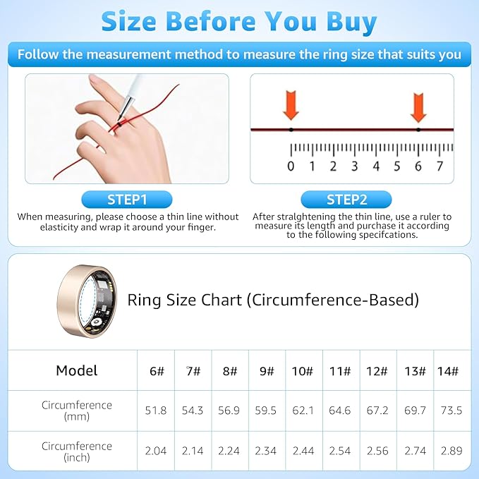 Smart Ring Health Tracker for Women & Men, Fitness Ring with Heart Rate Blood Oxygen, Sleep monitor, Step Tracker, IP68 Waterproof Compatible with iOS & Android, No Subscription Fee (Rose Gold, 7)