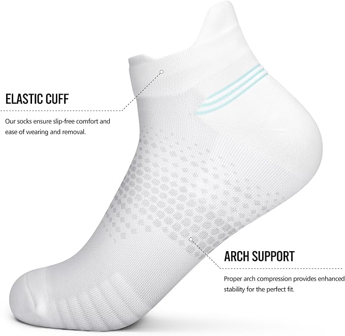 PAPLUS Ankle Compression Socks for Women 6 Pairs, Running Socks with Heel Tab, Cushioned Low Cut Athletic Socks