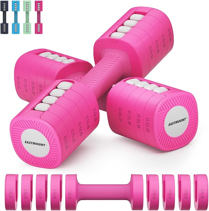 EAST MOUNT Adjustable Weight Dumbbells Set of 2, 8 in 1 Hand Weights for Women 2lb/3lb/4lb/5lb/6lb Dumbbell Weights Set 12 lbs/Pair Hand Weights for Home Office Gym Workout