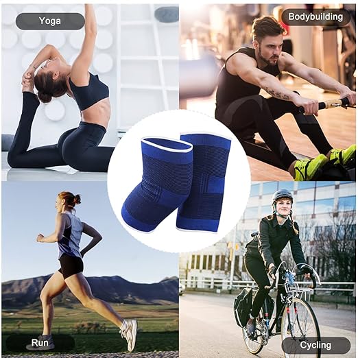 Knee Brace 2 Pack Knee Pads, 1 Pair Knee Braces Compression Sleeves For Women Men, Knee Protector for Knee Pain Joint Protect Knee Support For Sport Running Fitness Football Basketball (Blue)