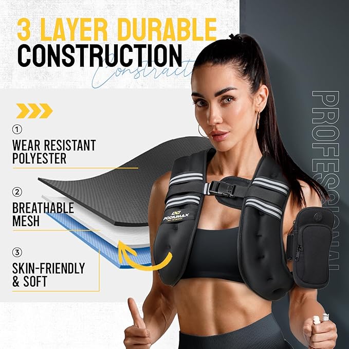 PodiuMax Weighted Vest for Women, 6lb/8lb/12lb/16lb/20lb/25lb/30lb with Adjustable Straps&Phone Bag, Snug Fit, Womens Weighted Vest for Walking, Strength Training, Running, Muscle Building,Weight Loss