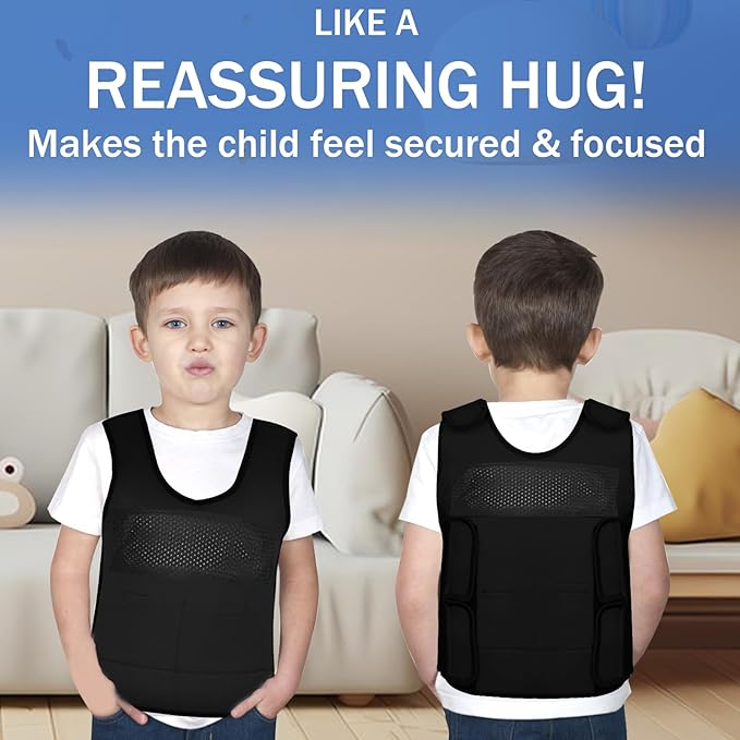 Weighted Vest for Kids (Extra Small, Ages 3 to 4) Compression Vest for Kids, Including 6 Removable Weights Black